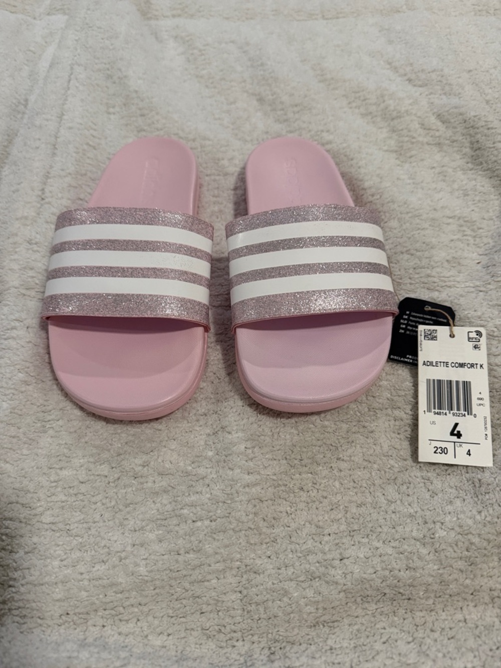 adidas Kids Pink Glitter Stripe Slide Sandals